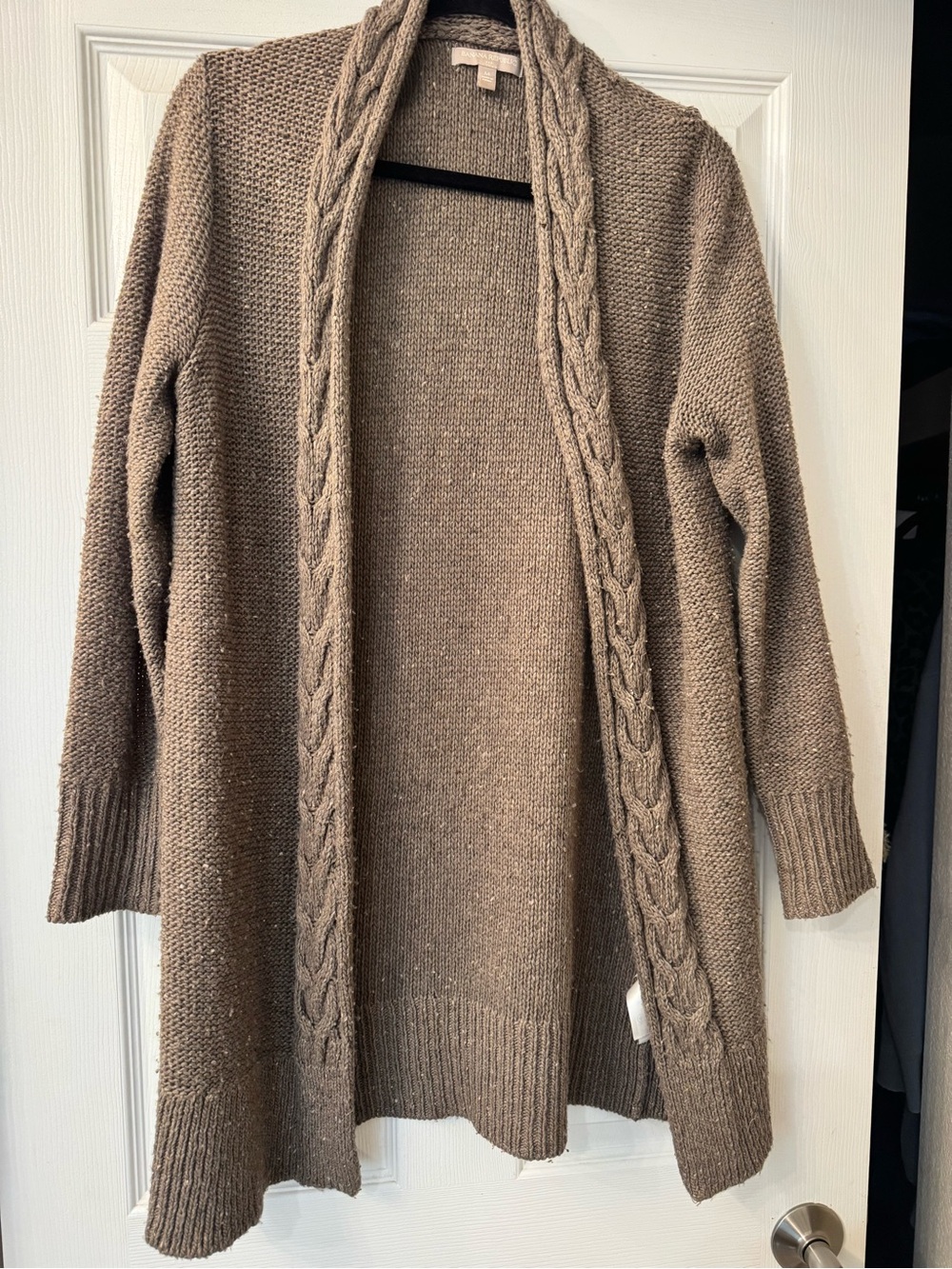 Banana Republic Taupe Cable-Trim Open Cardigan